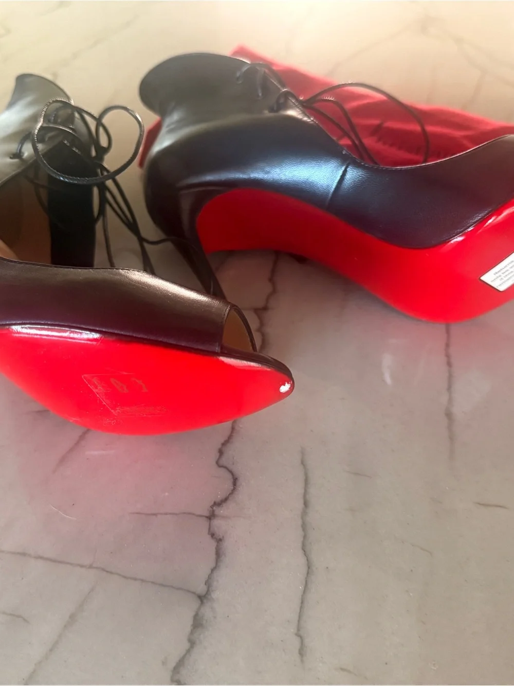 Christian Louboutin Black Lace-Up Peep-Toe Kid Megavamp 100 Pumps